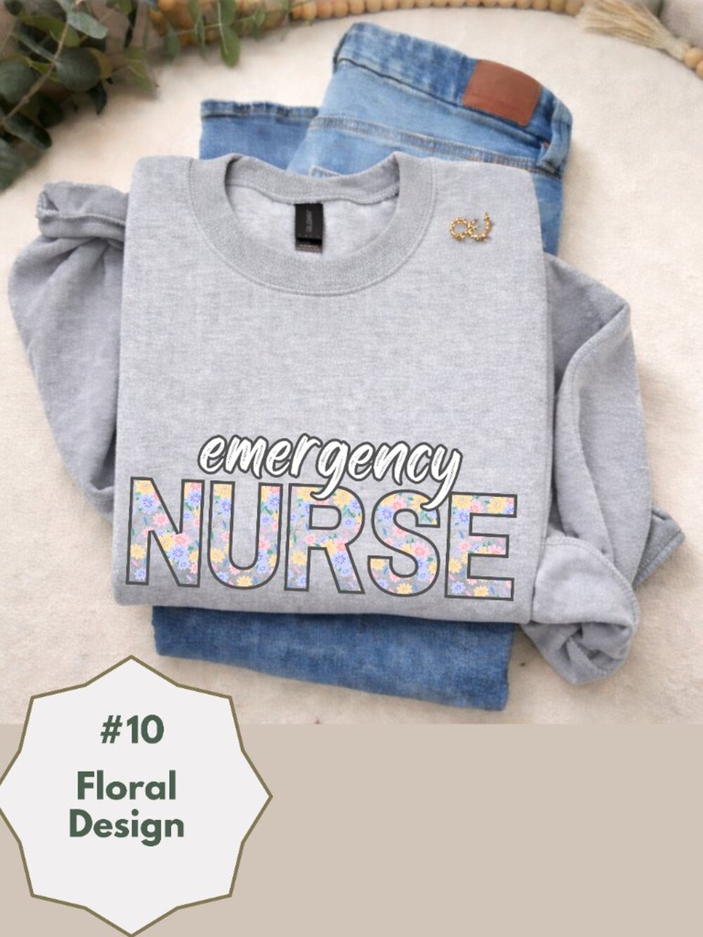 Emergency Nurse Floral Sweatshirt Gray Nurse Crewneck Cozy RN Gift Cute Nurse - Picture 12 of 14